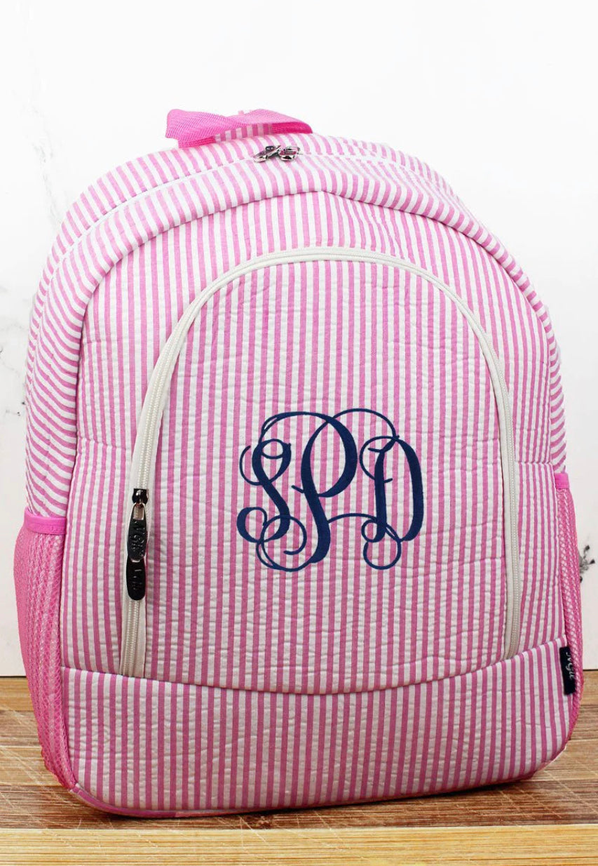 Pink Seersucker Large Backpack